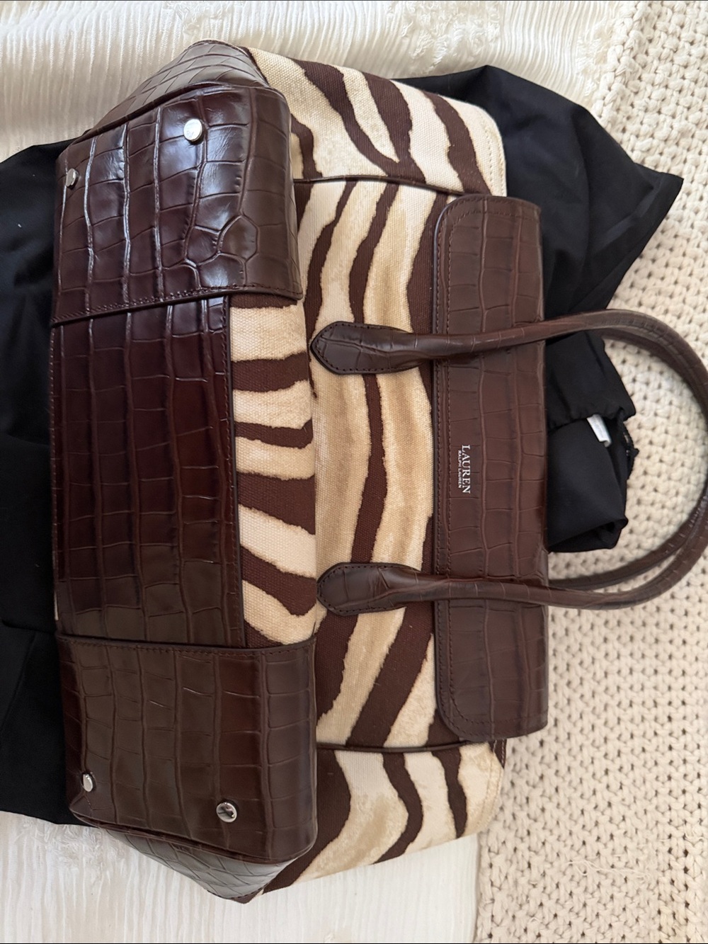 Ralph Lauren Brown and Cream Zebra-Print Tote Bag - Picture 4 of 5